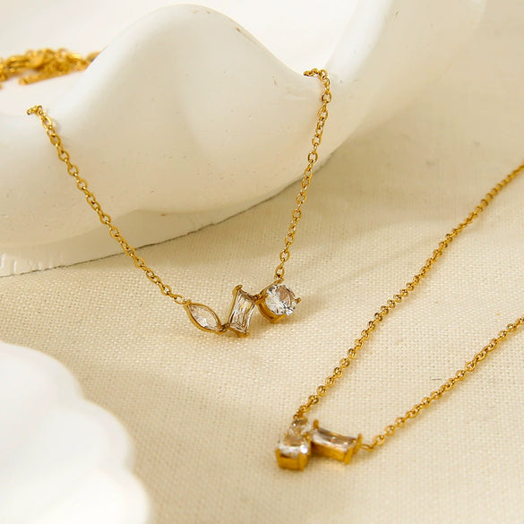 Wholesale Geometric Zircon Stainless Steel 18K Gold Plated Necklace For Women