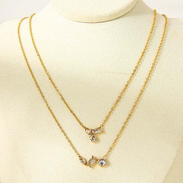 Wholesale Geometric Zircon Stainless Steel 18K Gold Plated Necklace For Women
