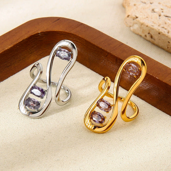 Wholesale Geometric Zircon Stainless Steel 18K Gold Plated Ring For Women