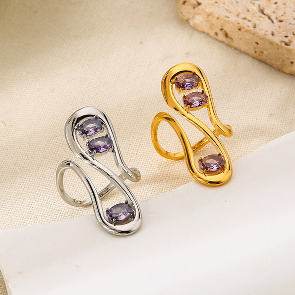 Wholesale Geometric Zircon Stainless Steel 18K Gold Plated Ring For Women