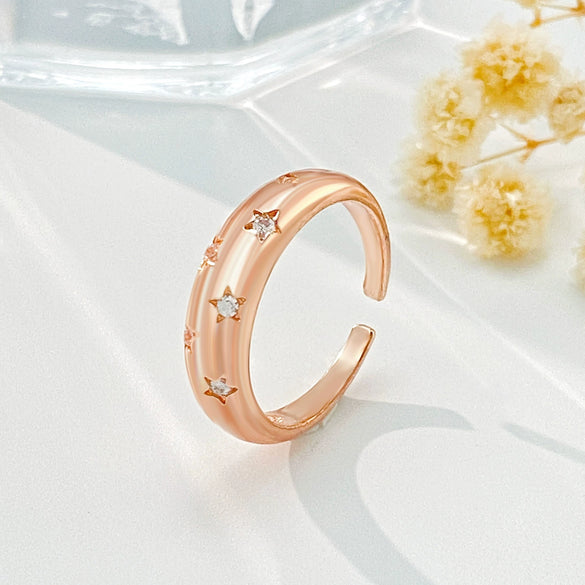 Wholesale Geometric Zircon Star Open Ring For Women Copper Retro Creative Fashion