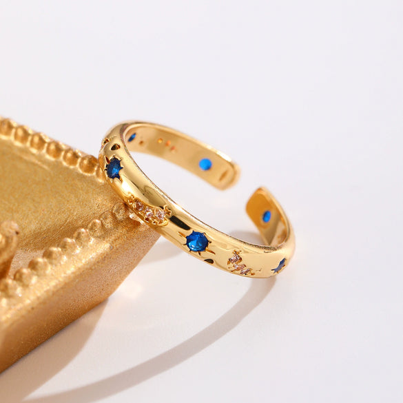 Wholesale Geometric Zircon Star Open Ring For Women Copper Retro Creative Fashion