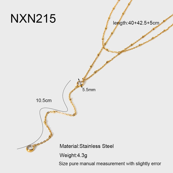 Wholesale Geometric Zircon Yshaped Stainless Steel Doublelayer 18K Gold Plated Necklace For Women