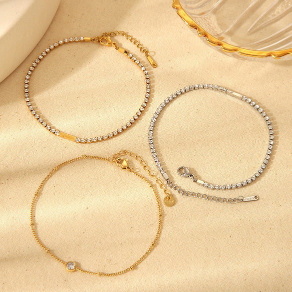 Wholesale Geometric Zirconencrusted Goldplated Stainless Steel Anklet For Women