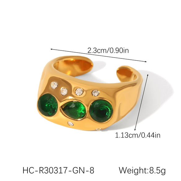 Wholesale Geometric Zirconia Inlaid Stainless Steel Open Ring 18K Gold Plated For Women