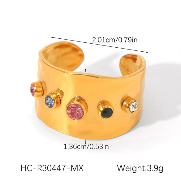 Wholesale Geometric Zirconia Inlaid Stainless Steel Open Ring 18K Gold Plated For Women