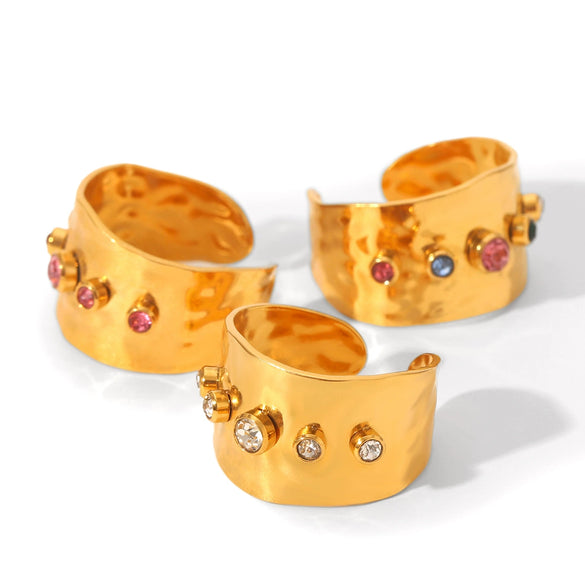 Wholesale Geometric Zirconia Inlaid Stainless Steel Open Ring 18K Gold Plated For Women