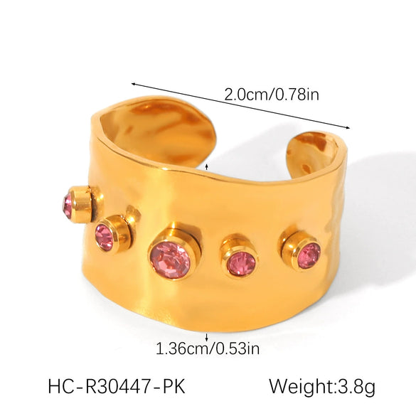 Wholesale Geometric Zirconia Inlaid Stainless Steel Open Ring 18K Gold Plated For Women