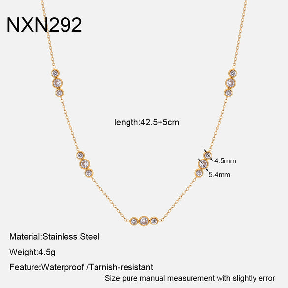 Wholesale Geometric Zirconinlaid Circular Splicing Pendant Stainless Steel Necklace With 18K Gold Plating For Women