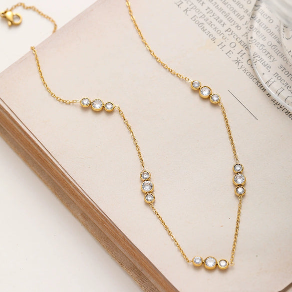 Wholesale Geometric Zirconinlaid Circular Splicing Pendant Stainless Steel Necklace With 18K Gold Plating For Women