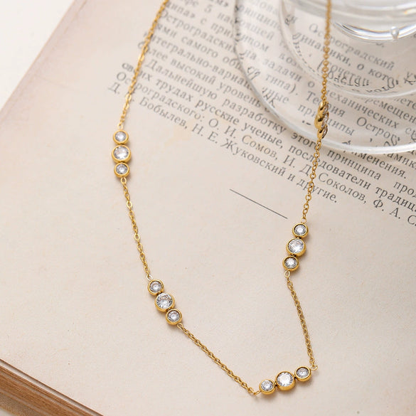 Wholesale Geometric Zirconinlaid Circular Splicing Pendant Stainless Steel Necklace With 18K Gold Plating For Women
