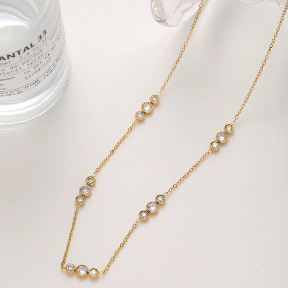 Wholesale Geometric Zirconinlaid Circular Splicing Pendant Stainless Steel Necklace With 18K Gold Plating For Women