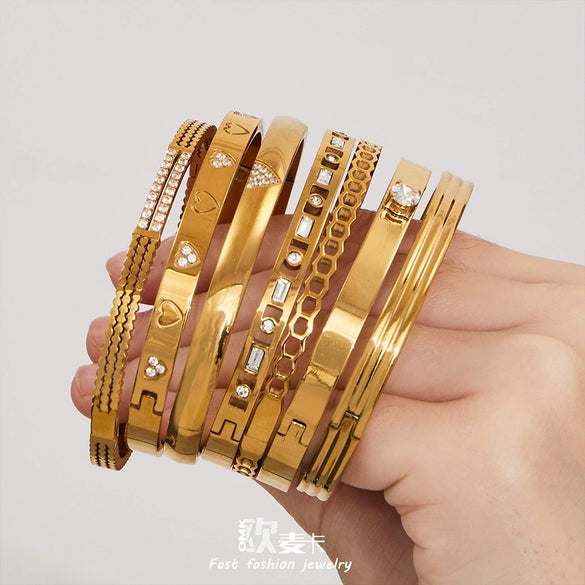 Wholesale Geometric Zirconinlaid Stainless Steel 18K Gold Plated Bracelet Set Accessories
