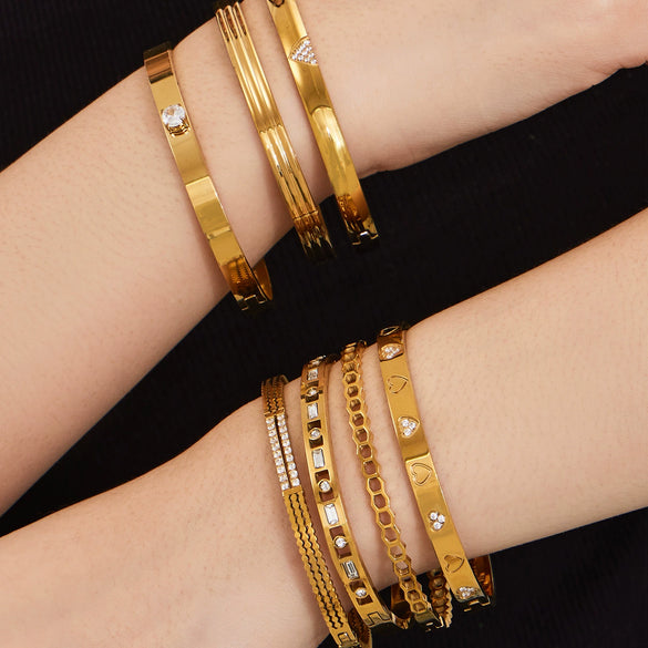 Wholesale Geometric Zirconinlaid Stainless Steel 18K Gold Plated Bracelet Set Accessories