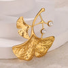 Wholesale Ginkgo Leaf Brooch Stainless Steel Imitation Pearls Light Luxury Exquisite Clothing Accessory