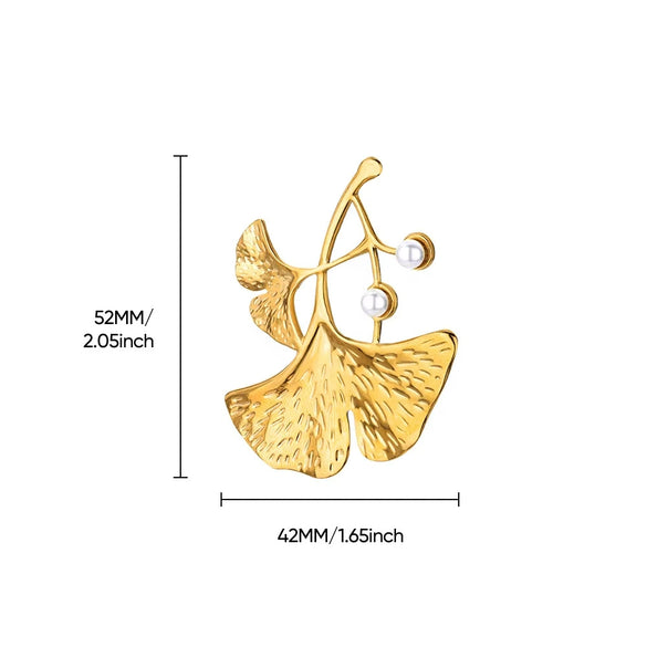 Wholesale Ginkgo Leaf Brooch Stainless Steel Imitation Pearls Light Luxury Exquisite Clothing Accessory