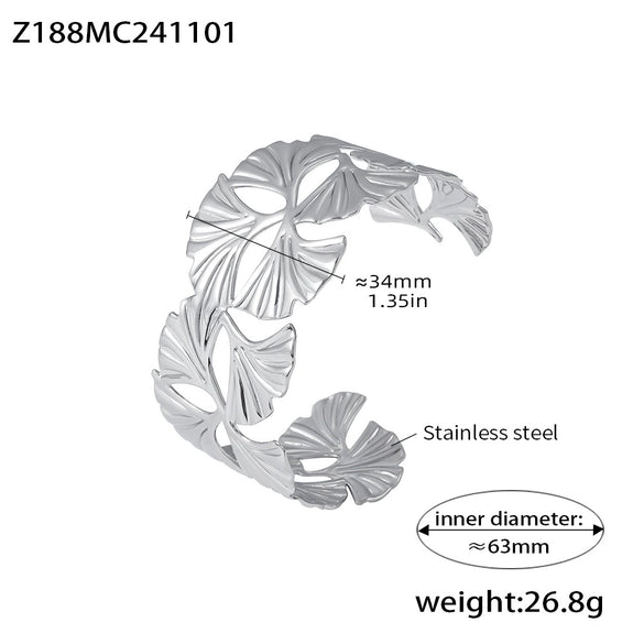 Wholesale Ginkgo Leaf Stainless Steel Bracelet With Hollow Opening Exaggerated Design And 18K Gold Plated Electroplating For Women