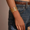Wholesale Ginkgo Leaf Stainless Steel Bracelet With Hollow Opening Exaggerated Design And 18K Gold Plated Electroplating For Women