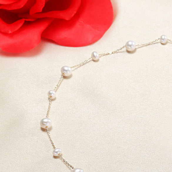 Wholesale Gipsophila Freshwater Pearl Necklace 925 Silver Nearly Round