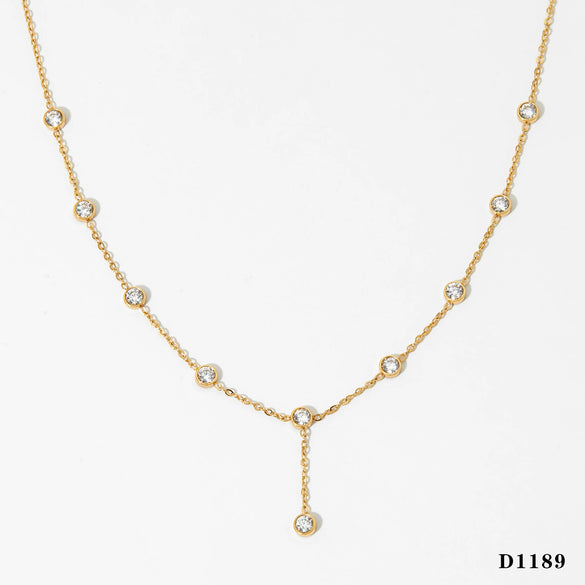 Wholesale Girl Jewelry Zircon Pendant Necklace Stainless Steel Geometric Style Electroplated