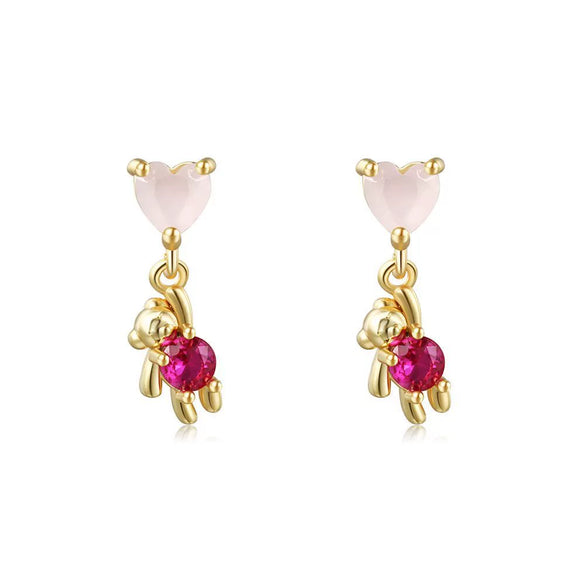Wholesale Girls Cute Fruit Style Zircon Earrings Made Of Environmental Protection Copper With 925 Silver Needle And Real Gold Plating