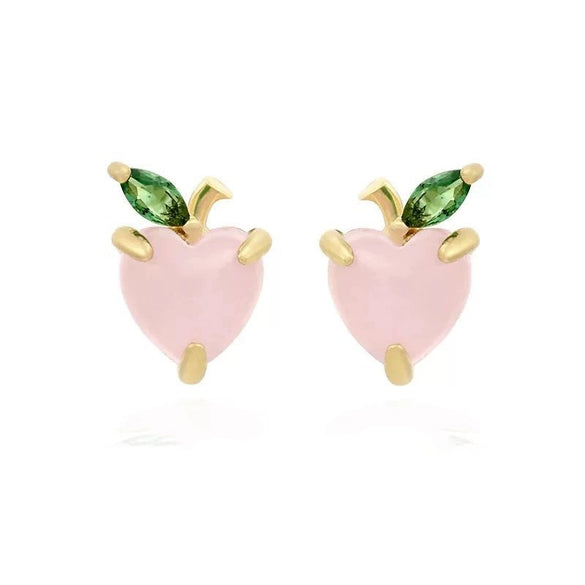 Wholesale Girls Cute Fruit Style Zircon Earrings Made Of Environmental Protection Copper With 925 Silver Needle And Real Gold Plating
