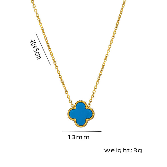 Wholesale Girls' Geometric Doublesided Fourleaf Clover Titanium Steel 18K Gold Plated Ochain Pendant Necklace Light Luxury Style