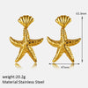 Wholesale Girls Marine Style Starfish Inlaid Natural Black Shell 18K Goldplated Stainless Steel Earrings
