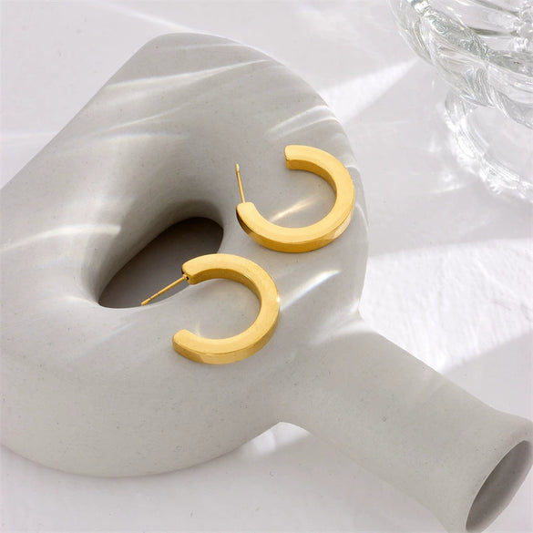 Wholesale Girls Stainless Steel Cshaped Hollow Geometric Earrings