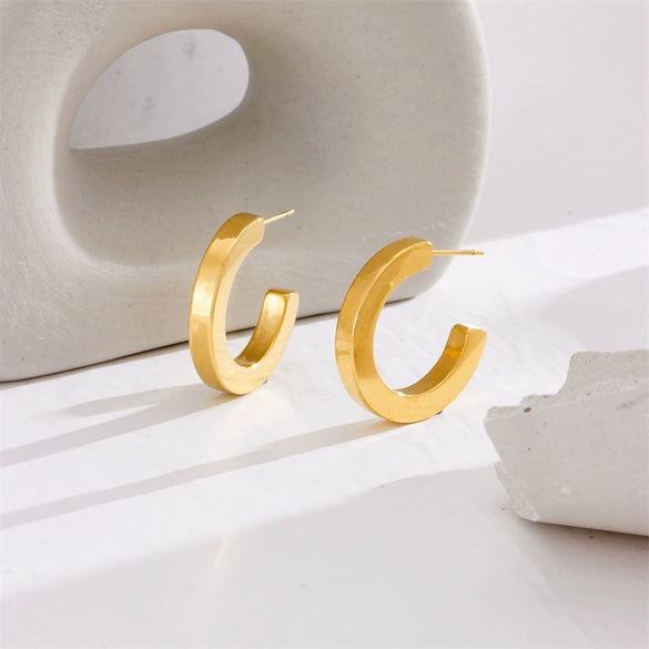 Wholesale Girls Stainless Steel Cshaped Hollow Geometric Earrings