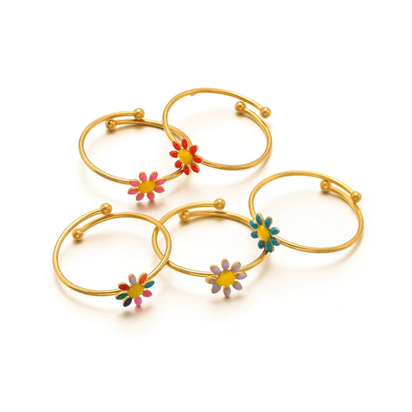 Wholesale Girls Stainless Steel Flower Ring With Electroplating Treatment