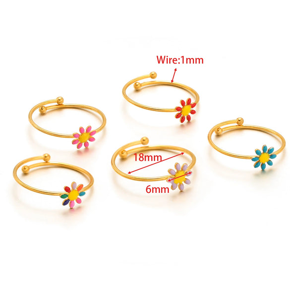 Wholesale Girls Stainless Steel Flower Ring With Electroplating Treatment