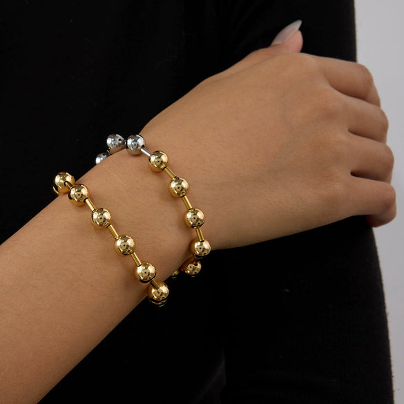 Wholesale Girls Stainless Steel Geometric Bead Chain Bracelet Jewelry With Gold And Silver Color Matching And Electroplating Design