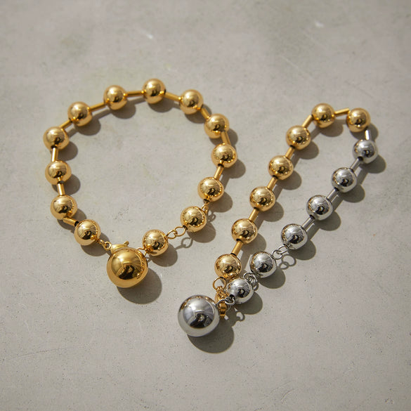 Wholesale Girls Stainless Steel Geometric Bead Chain Bracelet Jewelry With Gold And Silver Color Matching And Electroplating Design