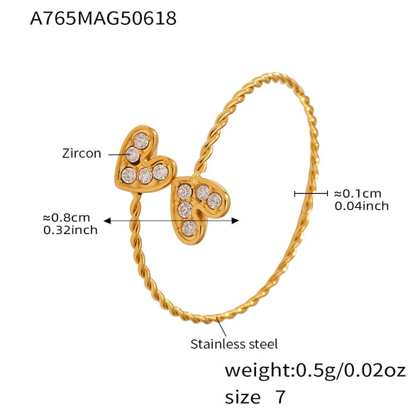 Wholesale Girls' 316L Stainless Steel 18K Gold Plated Geometric Love Pattern Ring Hand Jewelry Set