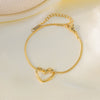 Wholesale Girls Sweet Style Electroplated Titanium Steel Heart Shape Cut Out Pendant Snake Bone Chain Necklace Jewelry