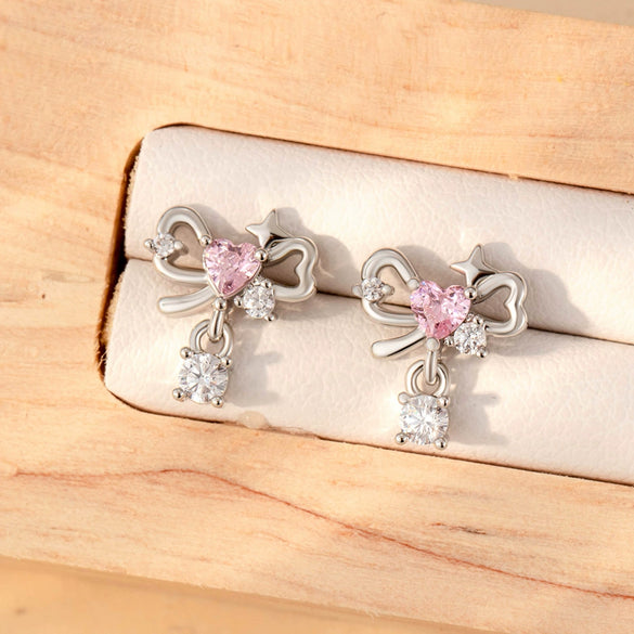 Wholesale Girls' Titanium Steel Bow Pendant Earrings With Electroplating Treatment Lovely Style