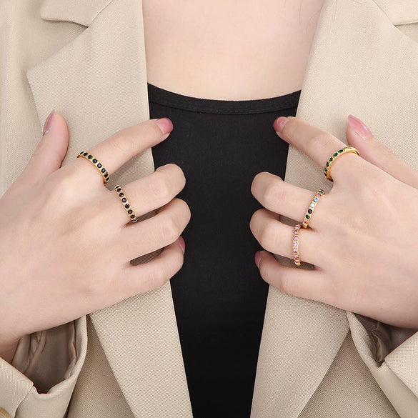 Wholesale Girls Titanium Steel Geometric Style Stacked Ring With Electroplating Treatment