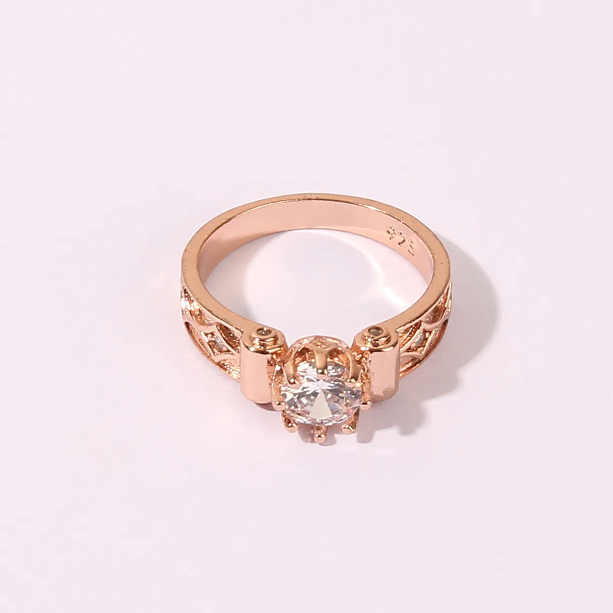 Wholesale Glam Luxurious Shiny Geometric Copper Shiny Metallic Inlay Rose Gold Plated Zircon Rings