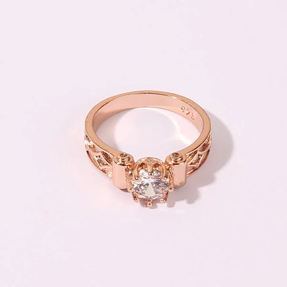 Wholesale Glam Luxurious Shiny Geometric Copper Shiny Metallic Inlay Rose Gold Plated Zircon Rings