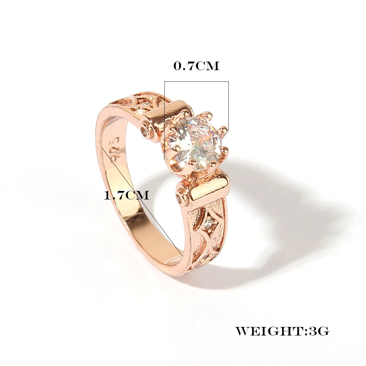 Wholesale Glam Luxurious Shiny Geometric Copper Shiny Metallic Inlay Rose Gold Plated Zircon Rings