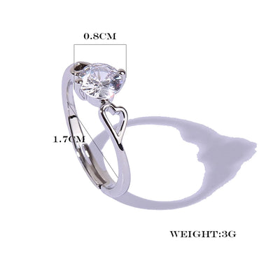 Wholesale Glam Romantic Shiny Heart Shape Copper Plating Inlay Rhodium Plated Zircon Open Rings