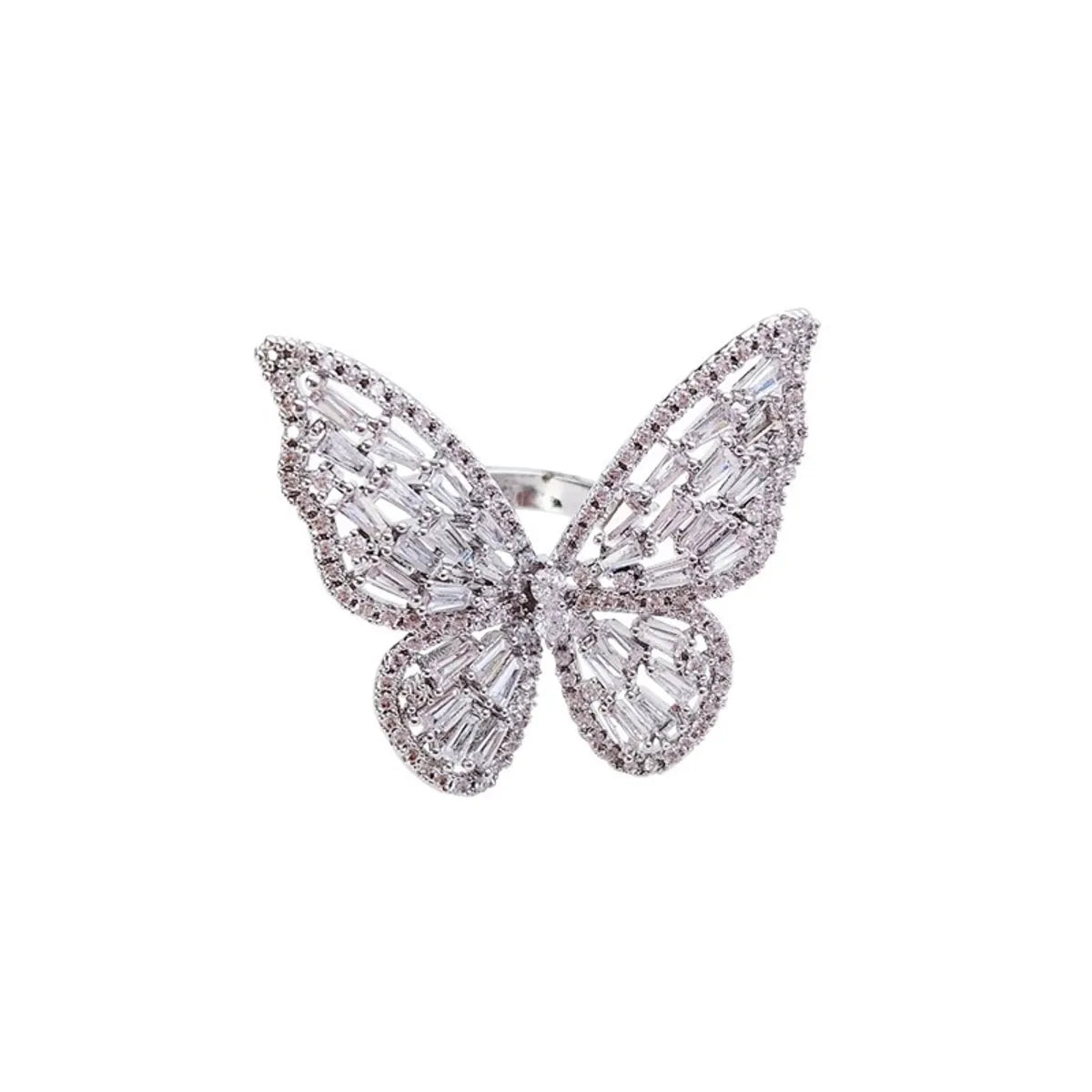 Wholesale Glam Shiny Butterfly Copper Plating Inlay Zircon Open Rings