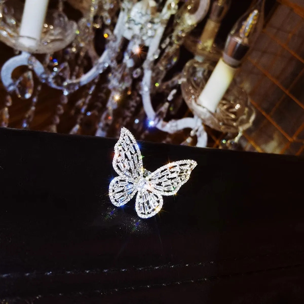 Wholesale Glam Shiny Butterfly Copper Plating Inlay Zircon Open Rings