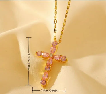 Wholesale Glam Shiny Cross Copper Plating Inlay 18K Gold Plated Zircon Pendant Necklace