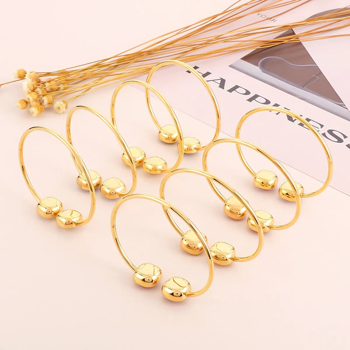 Wholesale Glam Square Stainless Steel 18k Gold Plated Glass Stone Bangle