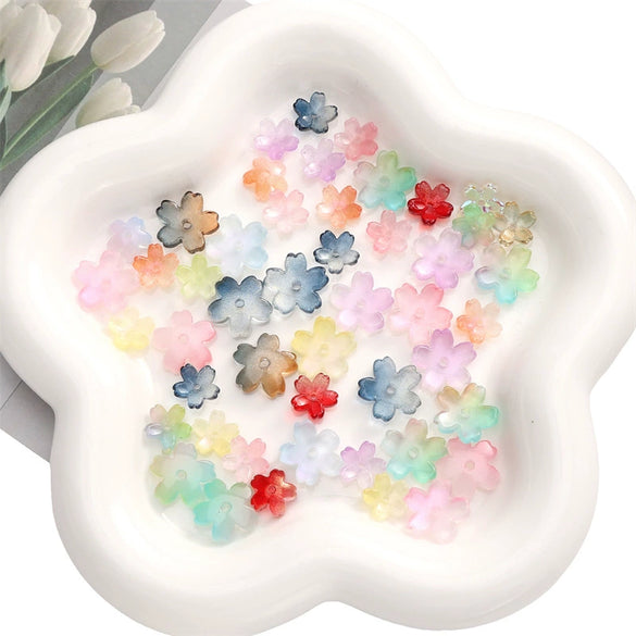 Wholesale Glass And Glaze Natural Style Three Dimensional Medium Hole Cherry Blossom Beaded Jewelry Material For Necklace And Bracelet
