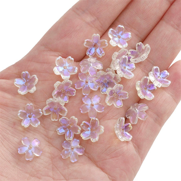 Wholesale Glass And Glaze Natural Style Three Dimensional Medium Hole Cherry Blossom Beaded Jewelry Material For Necklace And Bracelet