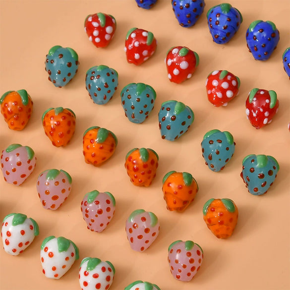 Wholesale Glass And Glaze Strawberry Plum Loose Beads Dripping Glue Handmade Earrings Accessories