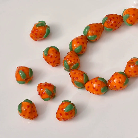 Wholesale Glass And Glaze Strawberry Plum Loose Beads Dripping Glue Handmade Earrings Accessories